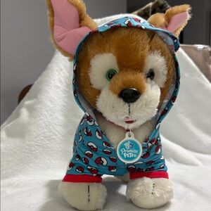 Build-A-Bear Cream & Blue Plush Dog in Pokeball Hoodie with Red Trim